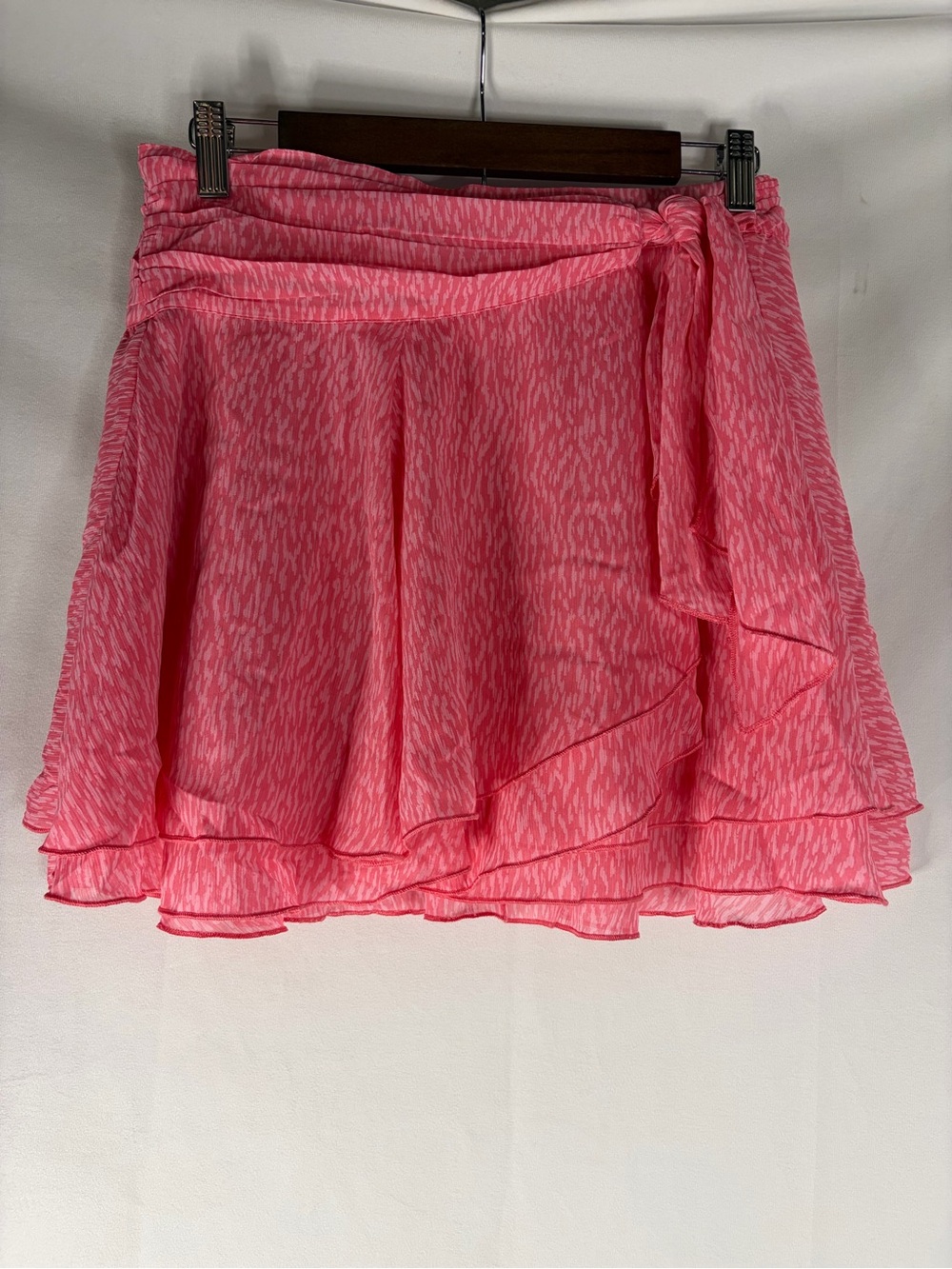 Pink Tiered Faux-Wrap Mini Skirt